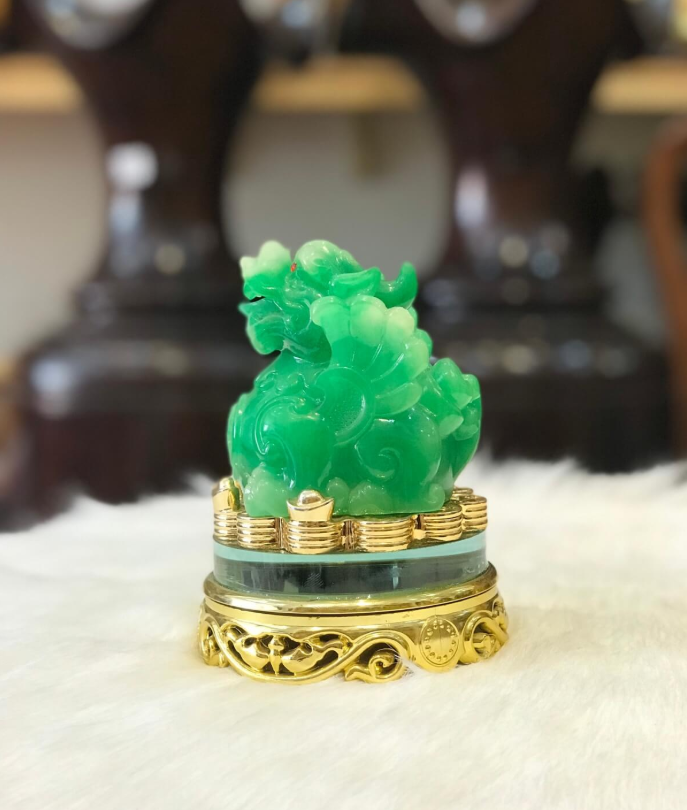 Tượng Tỳ Hưu Để Bàn Đá Thạch Anh Xanh